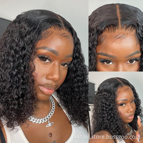 Jerry Curly 4x4 Lace Front Wig Short Bob Frontal Human Hair Wigs Deep Wave Brazilian Remy Pre Plucked 4x4 Closure 150% Density